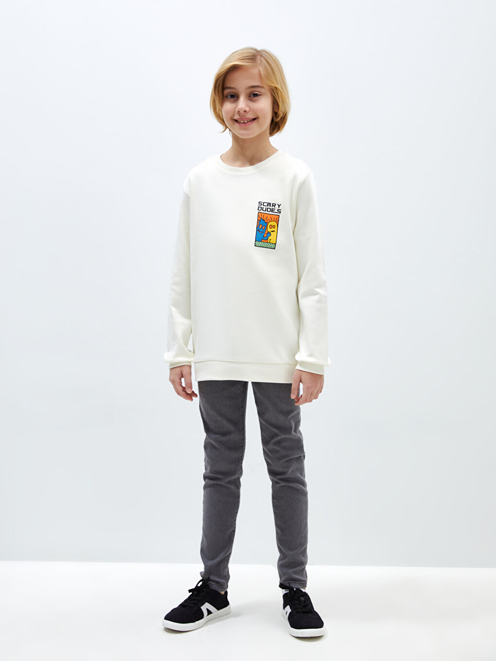 LCW Kids Ekru Bisiklet Yaka Baskılı Uzun Kollu Erkek Çocuk Sweatshirt - 2