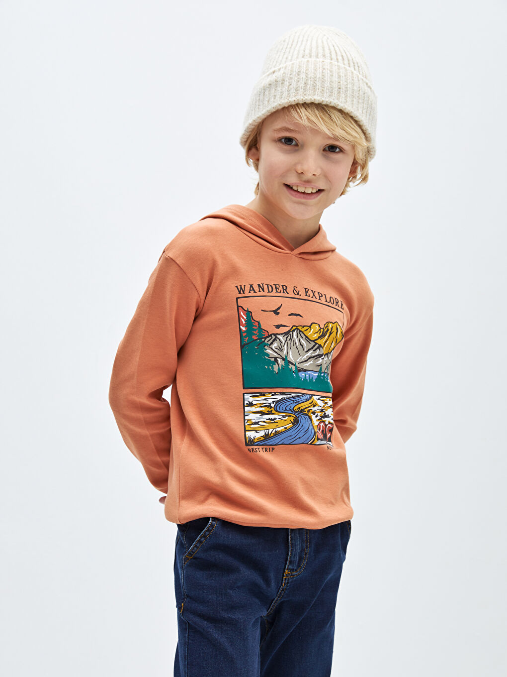 LCW Kids Hooded Printed Long Sleeve Boys' T-Shirt -W3J537Z4-VZY