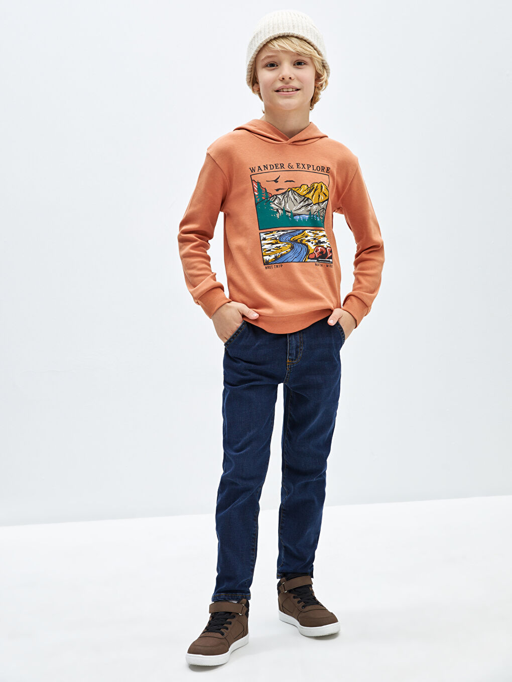 LCW Kids Hooded Printed Long Sleeve Boys' T-Shirt -W3J537Z4-VZY
