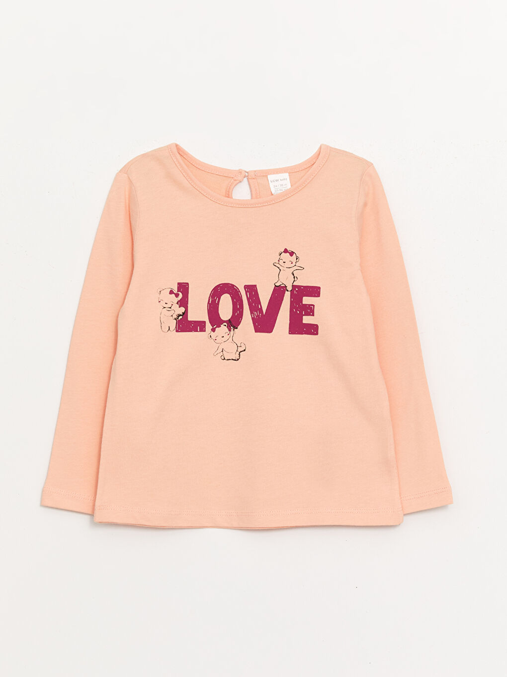 Bej Bisiklet Yaka Uzun Kollu Baskılı Kız Bebek Tişört-3