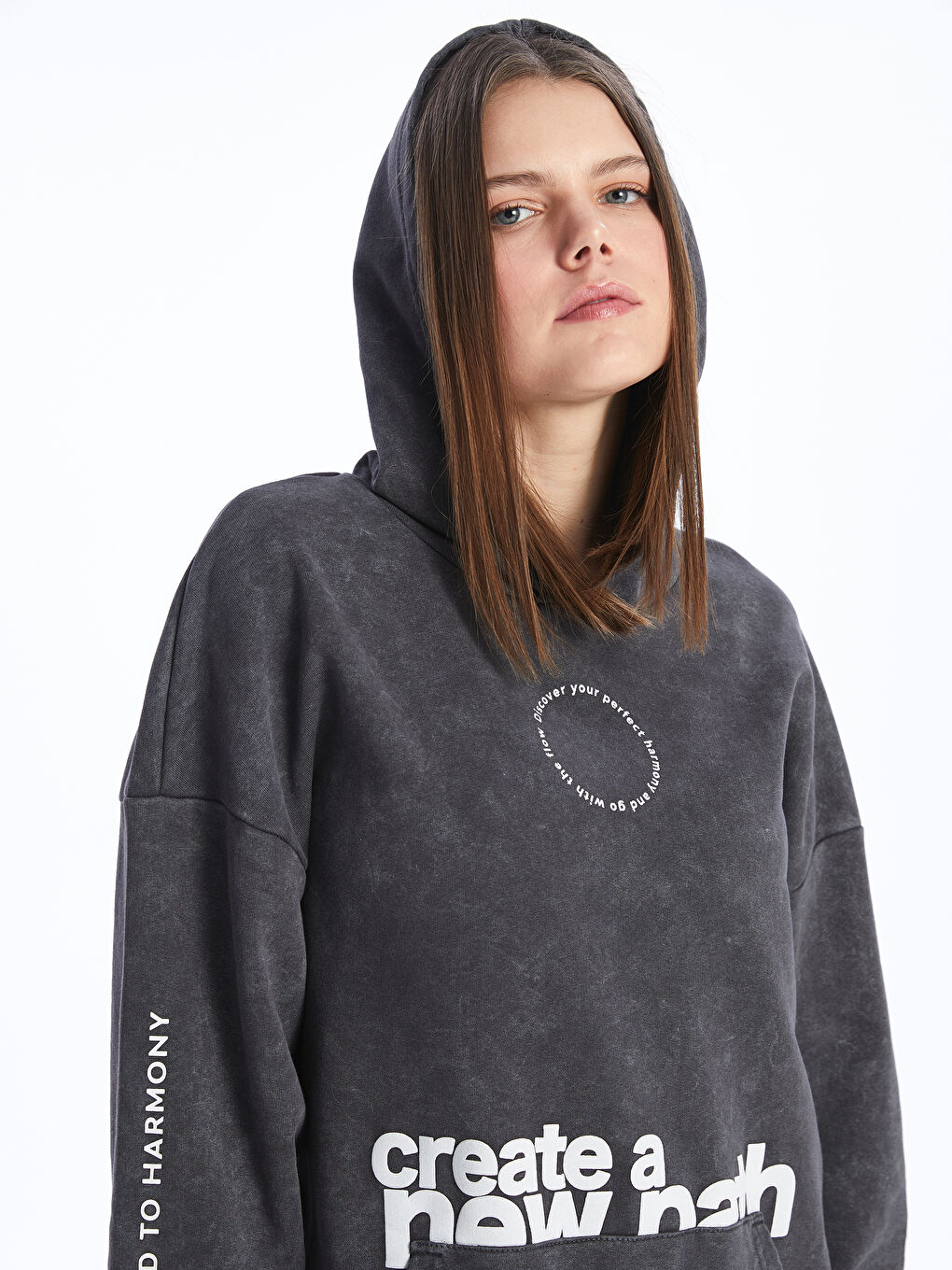 XSIDE ACTIVE Karbon Baskılı Uzun Kollu Oversize Kadın Hoodie - 1