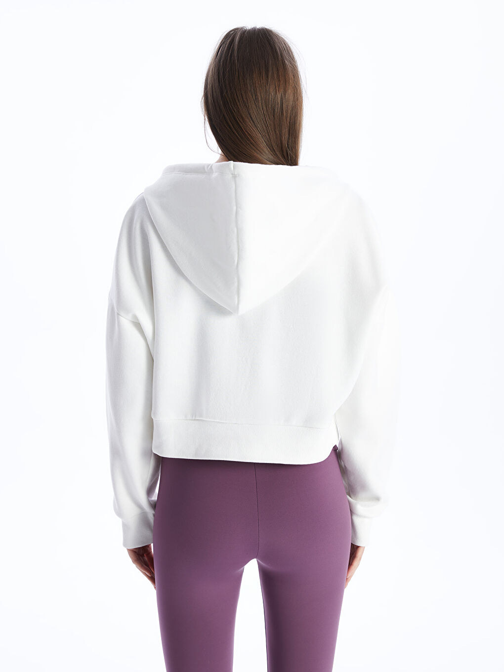 Beyaz Kapüşonlu Oversize Kadın Kalın Fermuarlı Sweatshirt-4