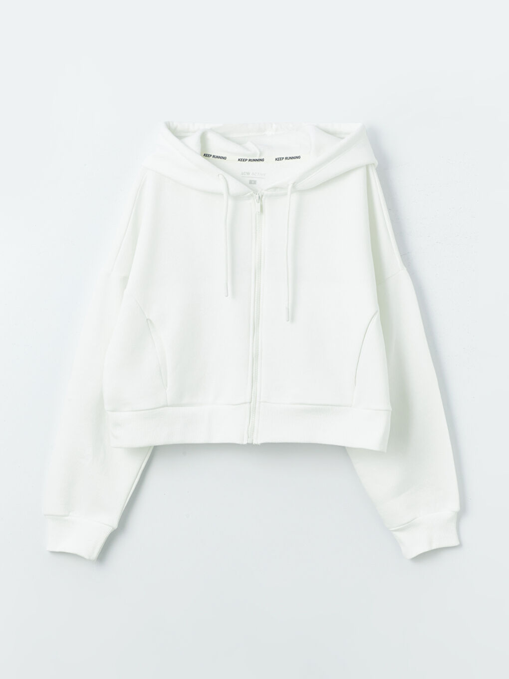 Beyaz Kapüşonlu Oversize Kadın Kalın Fermuarlı Sweatshirt-5