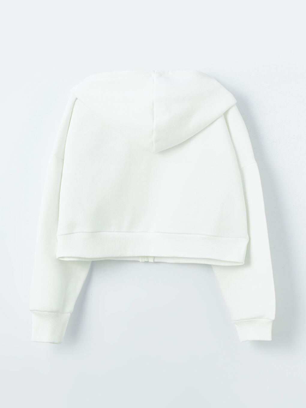 Beyaz Kapüşonlu Oversize Kadın Kalın Fermuarlı Sweatshirt-6