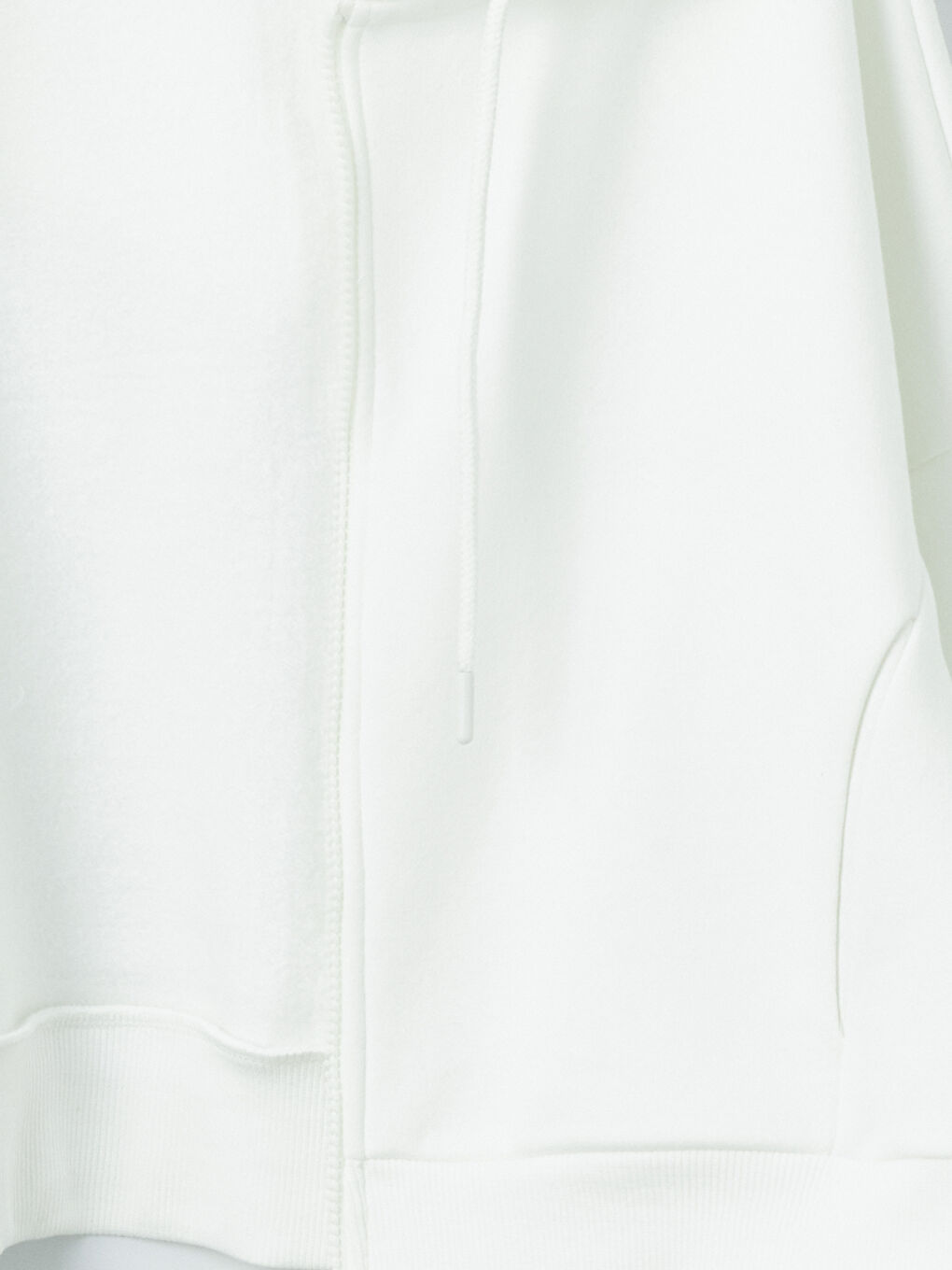 Beyaz Kapüşonlu Oversize Kadın Kalın Fermuarlı Sweatshirt-7