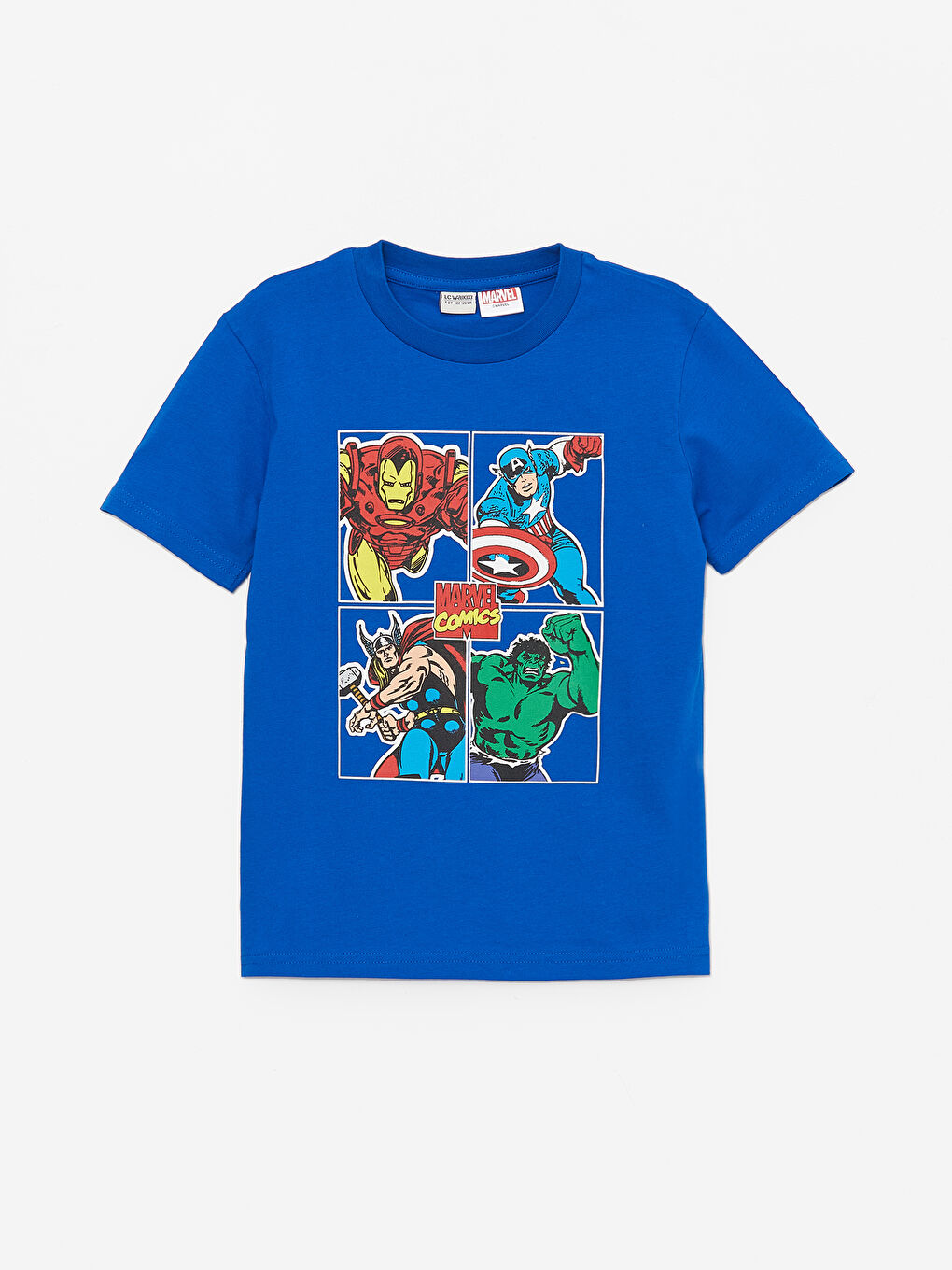 Mavi Bisiklet Yaka Marvel Baskılı Kısa Kollu Erkek Çocuk Tişört