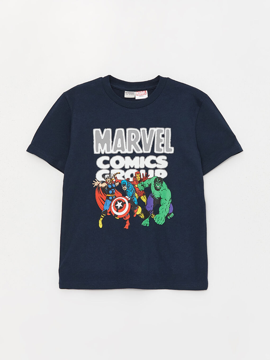 Lacivert Bisiklet Yaka Hulk Baskılı Kısa Kollu Erkek Çocuk Tişört