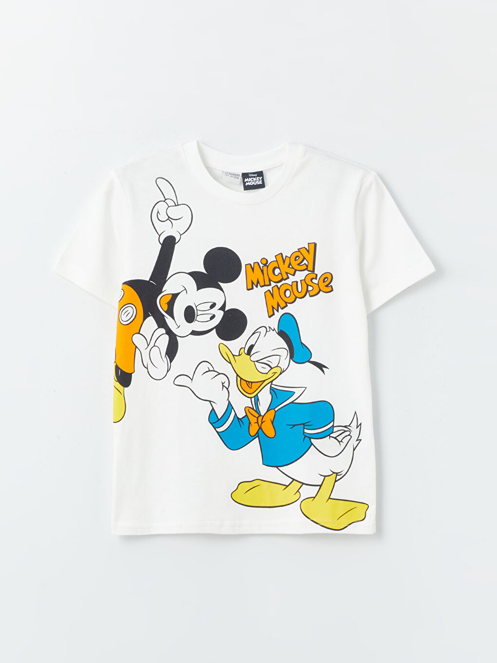 Ekru Bisiklet Yaka Mickey Mouse Baskılı Kısa Kollu Erkek Çocuk Tişört