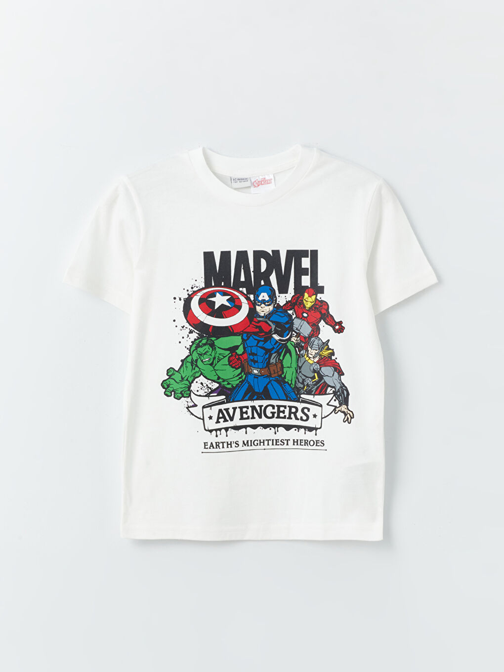 Ekru Bisiklet Yaka Hulk Baskılı Kısa Kollu Erkek Çocuk Tişört