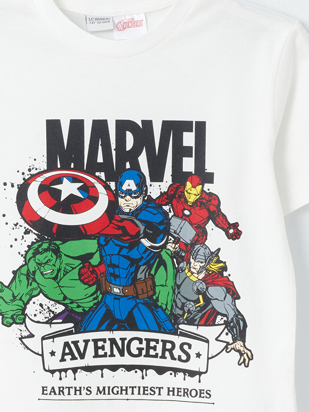 Ekru Bisiklet Yaka Hulk Baskılı Kısa Kollu Erkek Çocuk Tişört-2