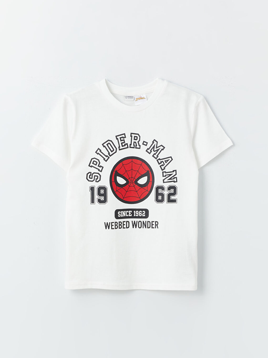 Ekru Bisiklet Yaka Spider-Man Baskılı Kısa Kollu Erkek Çocuk Tişört