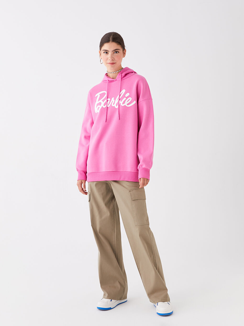 LCW Vision Pembe Barbie Baskılı Uzun Kollu Oversize Kadın Hoodie - 2