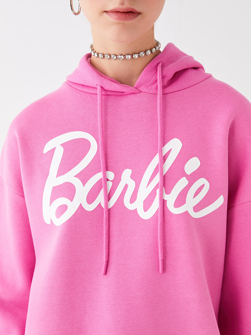 LCW Vision Pembe Barbie Baskılı Uzun Kollu Oversize Kadın Hoodie - 3