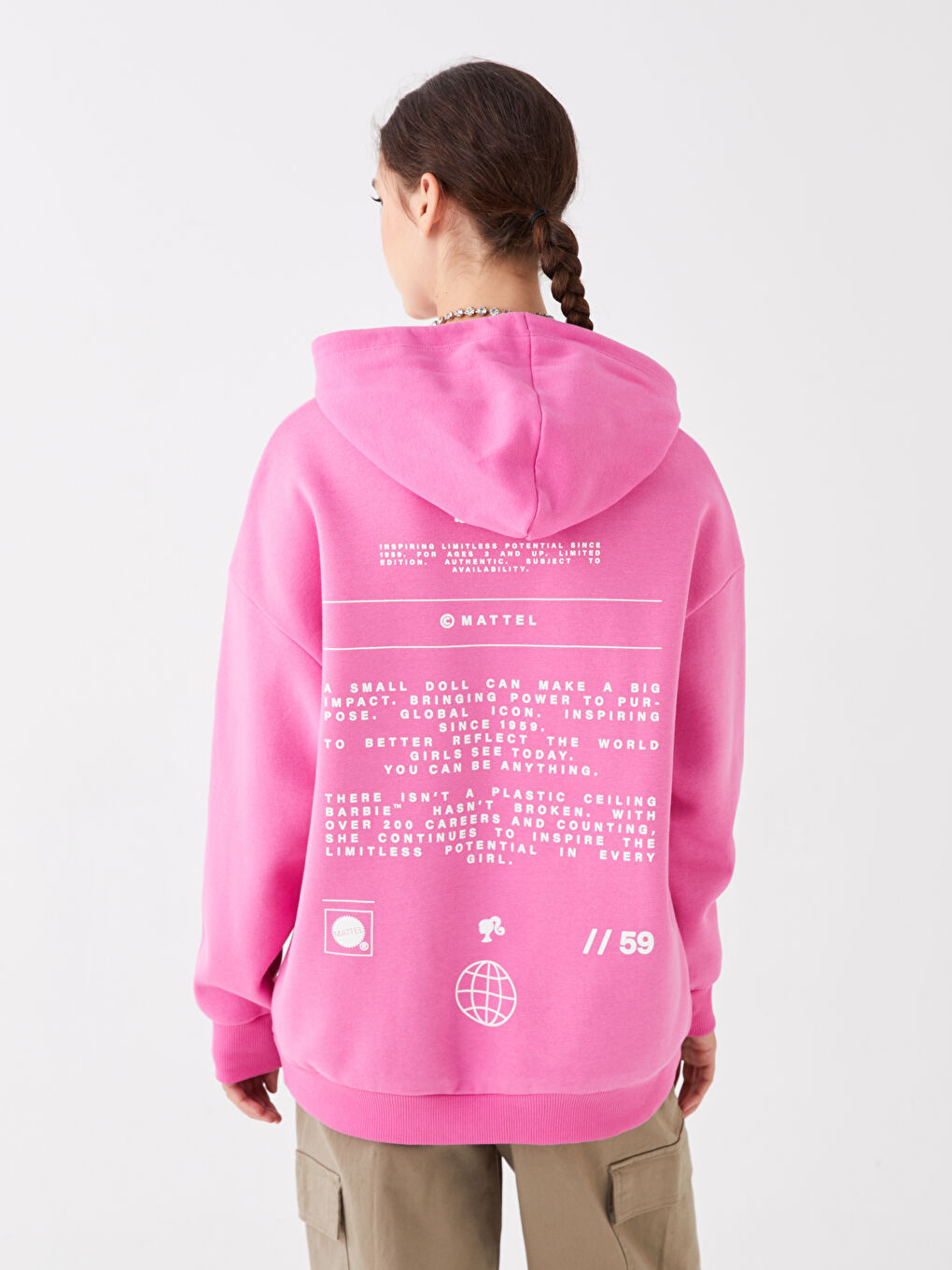 LCW Vision Pembe Barbie Baskılı Uzun Kollu Oversize Kadın Hoodie - 4