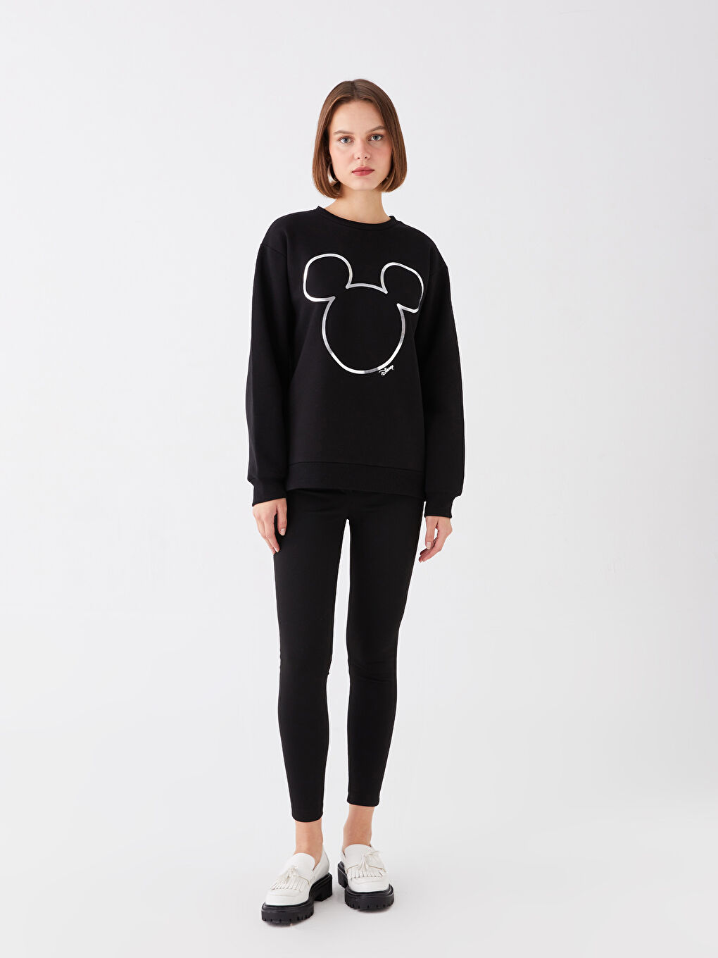 LCW Vision Yeni Siyah Bisiklet Yaka Mickey Mouse Baskılı Uzun Kollu Oversize Kadın Sweatshirt - 2