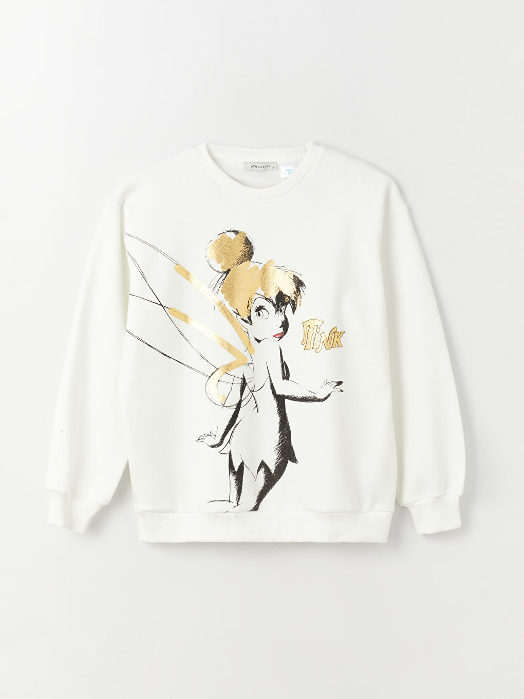 LCW Vision Ekru Bisiklet Yaka Tinker Bell Baskılı Uzun Kollu Oversize Kadın Sweatshirt - 5