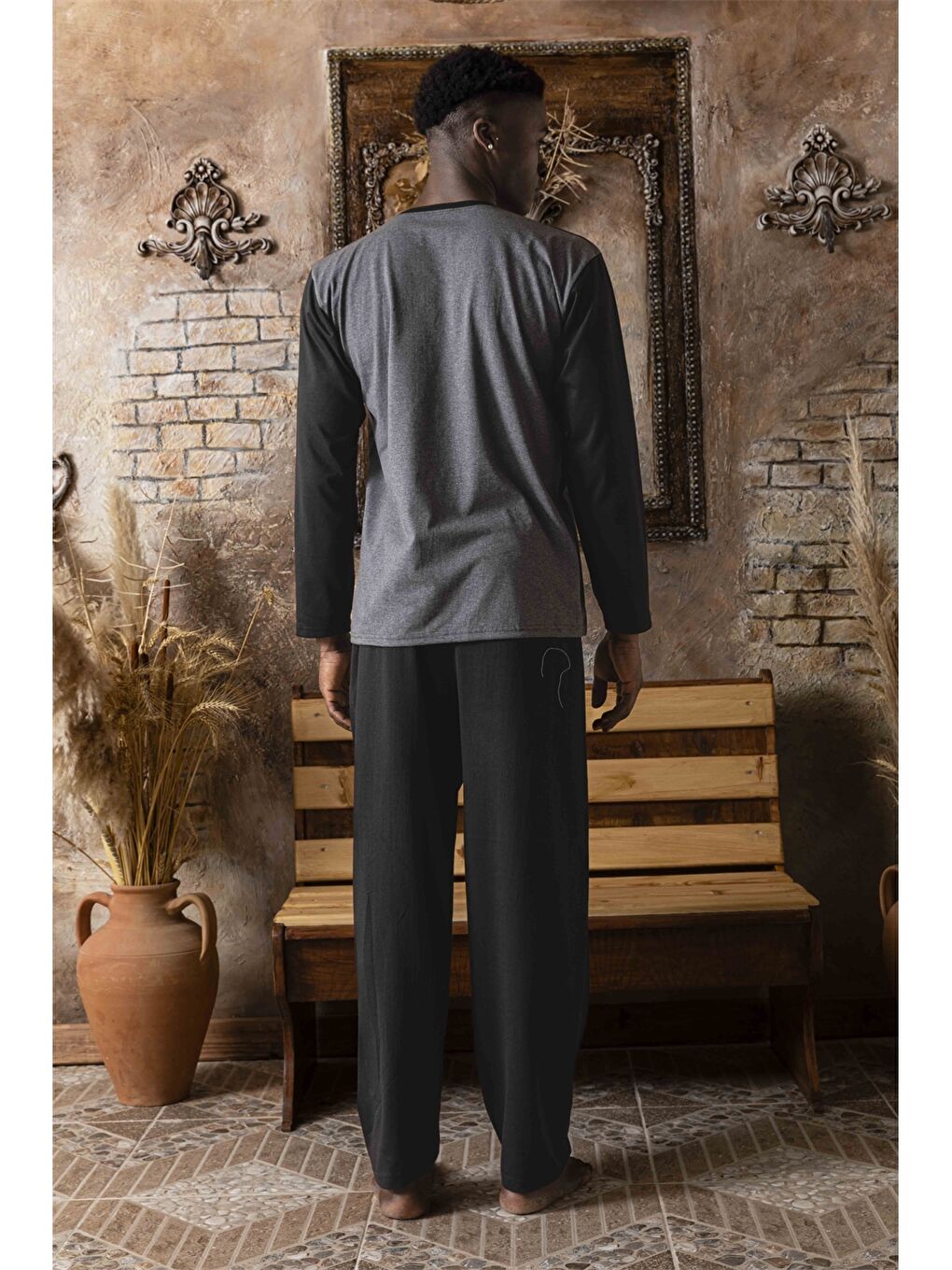 Antrasit Standart Kalıp Erkek Pijama Takımı-1