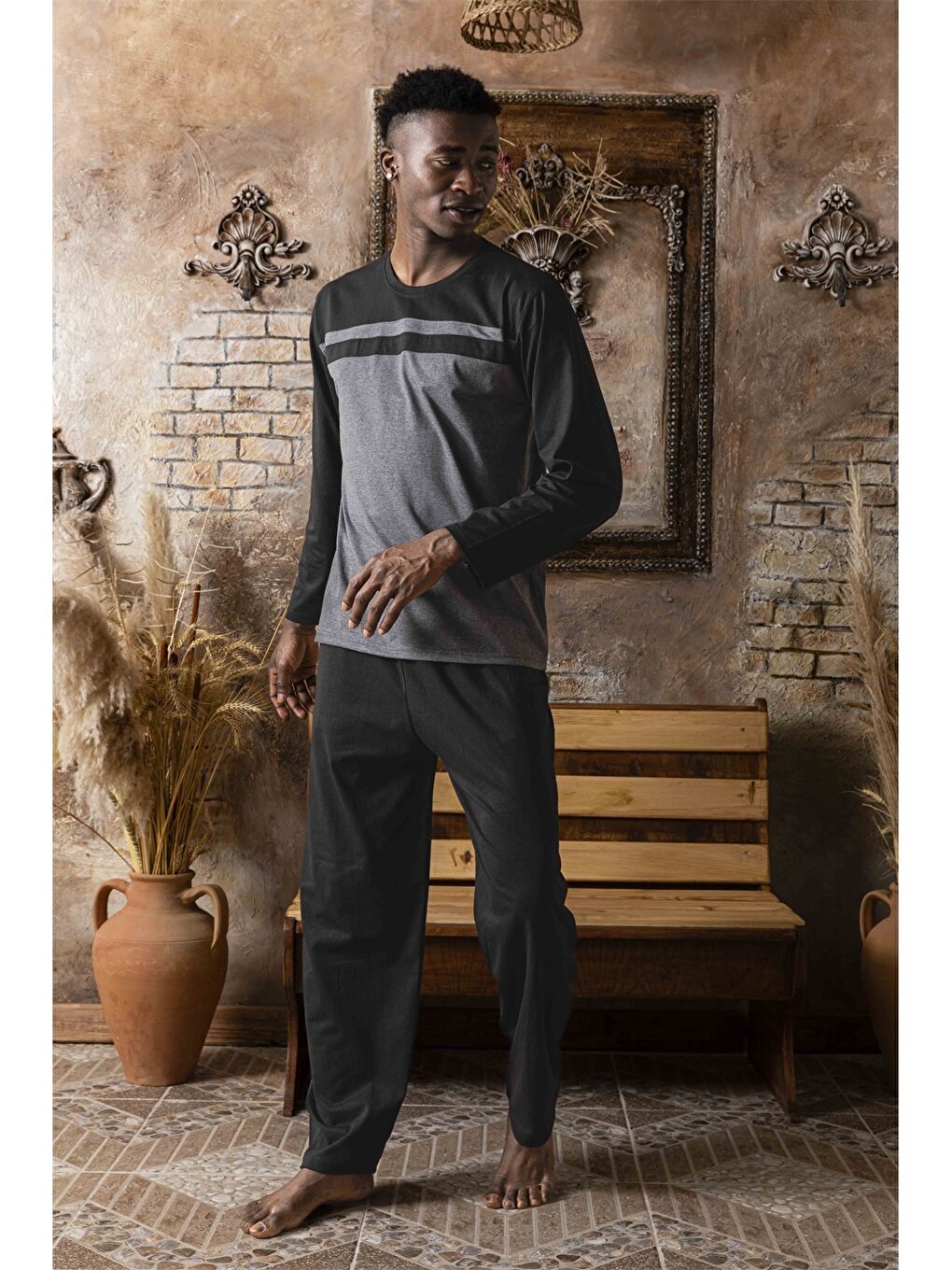 Antrasit Standart Kalıp Erkek Pijama Takımı-2