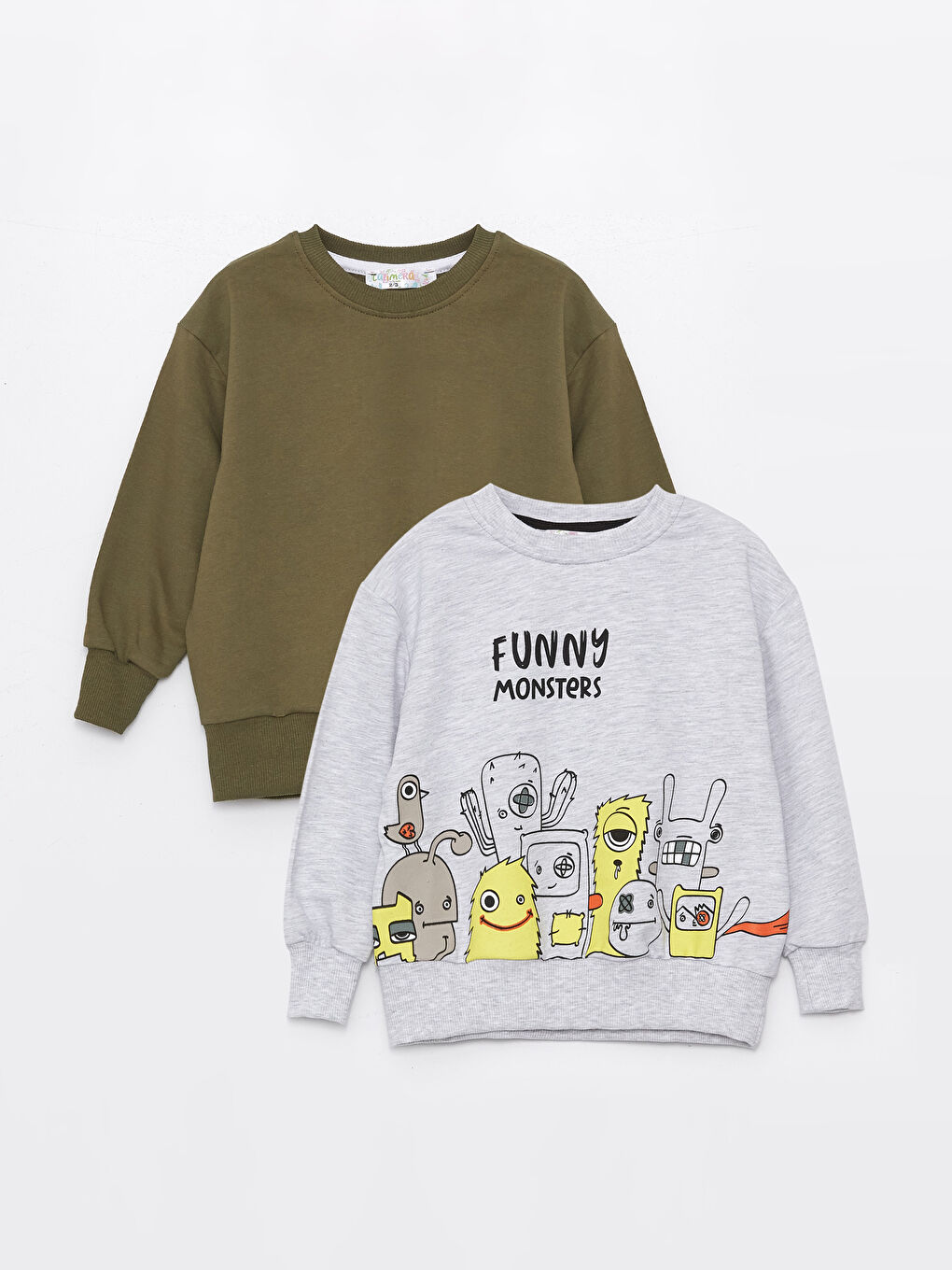 Calimera Kids Gri Bisiklet Yaka Uzun Kollu Erkek Bebek Sweatshirt 2'li