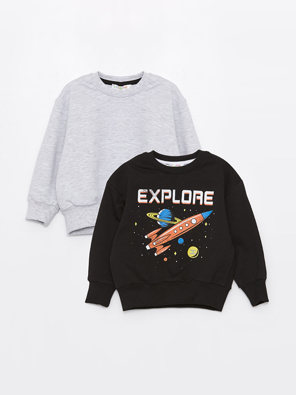 Calimera Kids Gri Bisiklet Yaka Uzun Kollu Erkek Bebek Sweatshirt 2'li