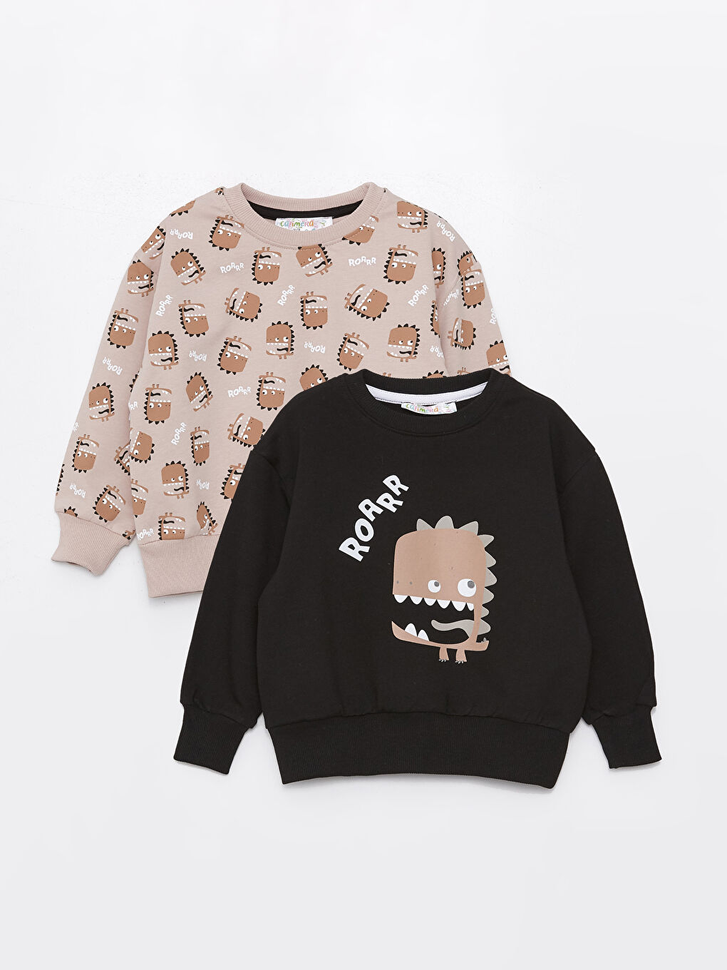 Siyah Bisiklet Yaka Uzun Kollu Erkek Bebek Sweatshirt 2'li