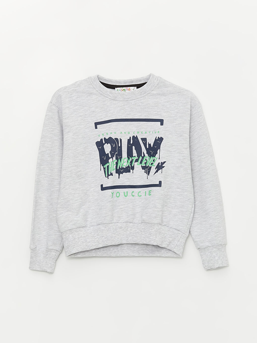 Gri Bisiklet Yaka Uzun Kollu Erkek Çocuk Sweatshirt ve Eşofman Alt 2'li Takım-1