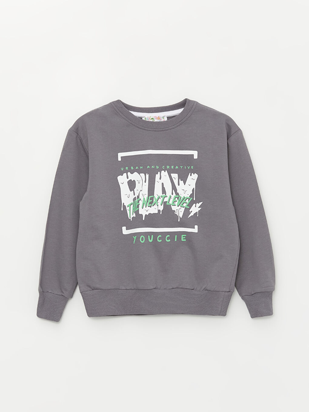 Gri Bisiklet Yaka Uzun Kollu Erkek Çocuk Sweatshirt ve Eşofman Alt 2'li Takım-1