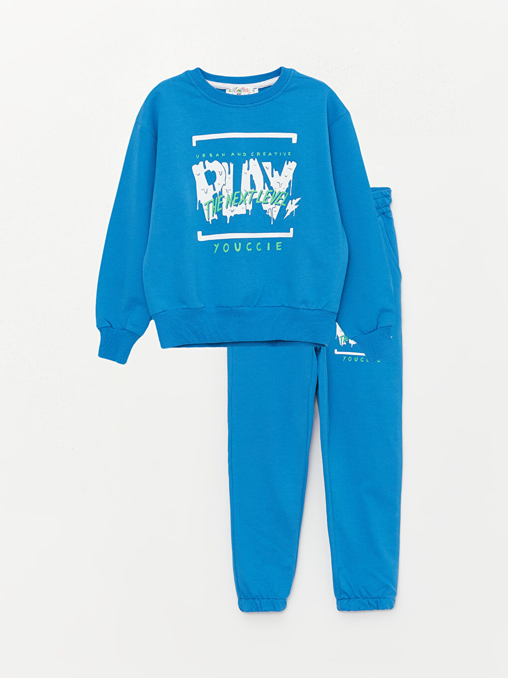 Mavi Bisiklet Yaka Uzun Kollu Erkek Çocuk Sweatshirt ve Eşofman Alt 2'li Takım