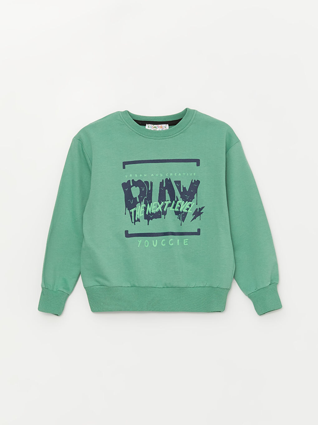 Yeşil Bisiklet Yaka Uzun Kollu Erkek Çocuk Sweatshirt ve Eşofman Alt 2'li Takım-1