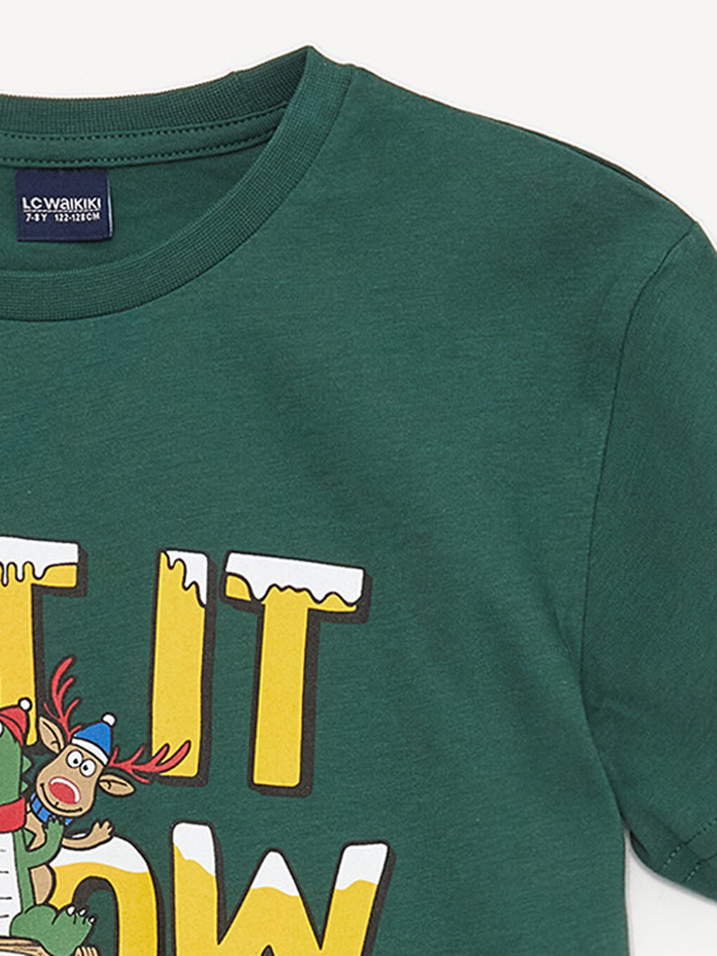 Yeşil Bisiklet Yaka Yılbaşı Temalı Kısa Kollu Erkek Çocuk Tişört-1