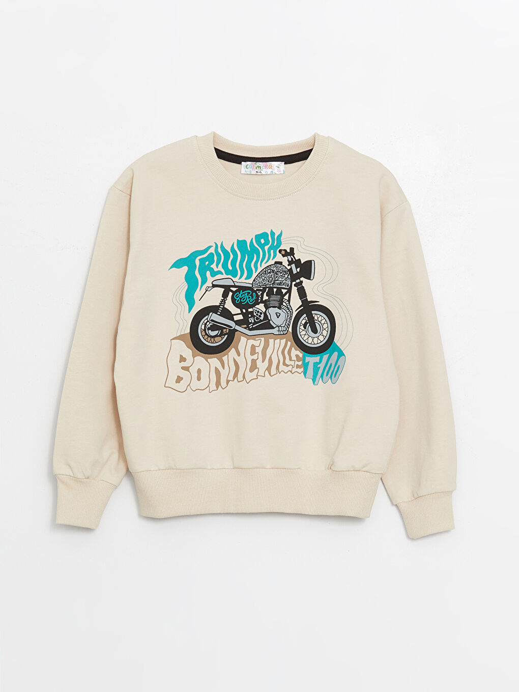 Bej Bisiklet Yaka Uzun Kollu Erkek Çocuk Sweatshirt ve Eşofman Alt 2'li Takım-1