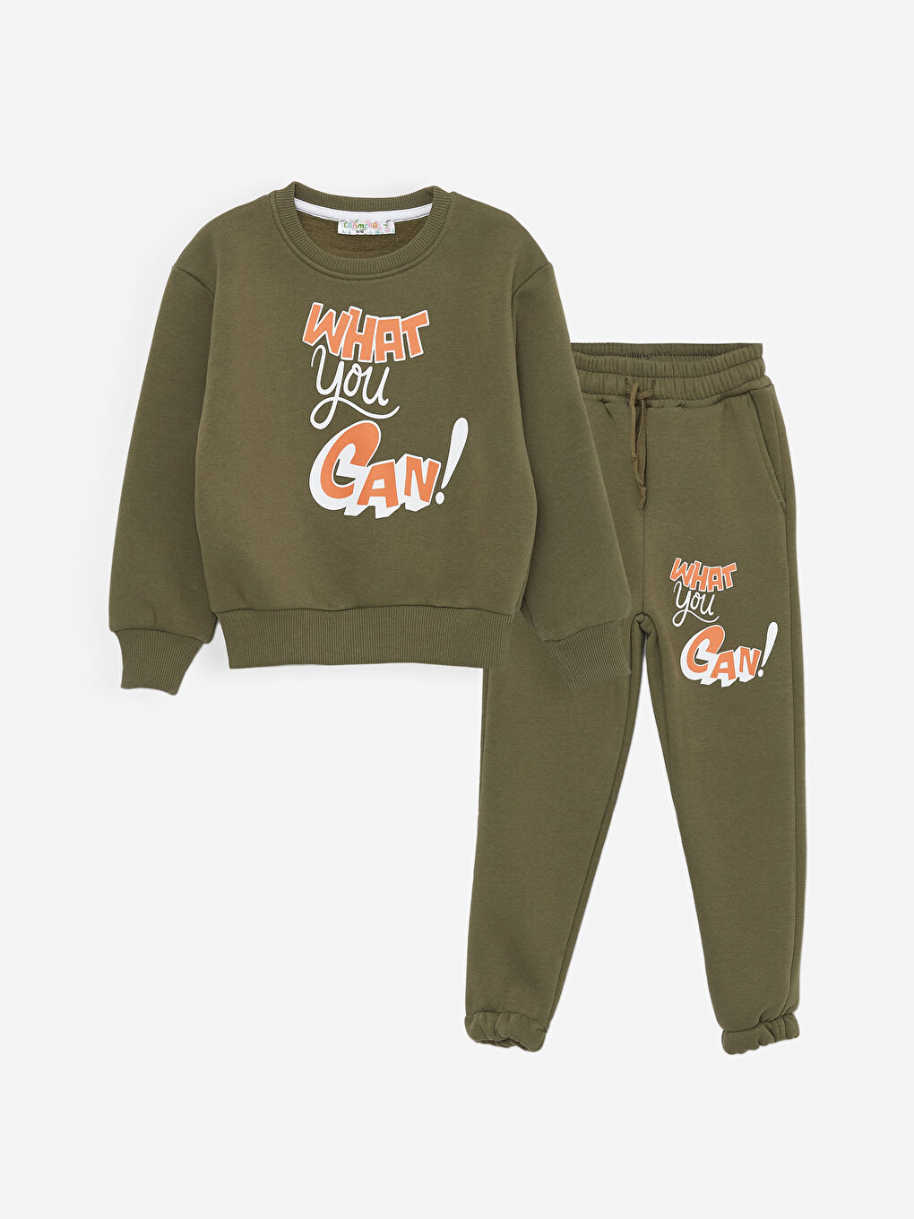 Haki Bisiklet Yaka Erkek Çocuk Sweatshirt ve Eşofman Alt 2'li Takım