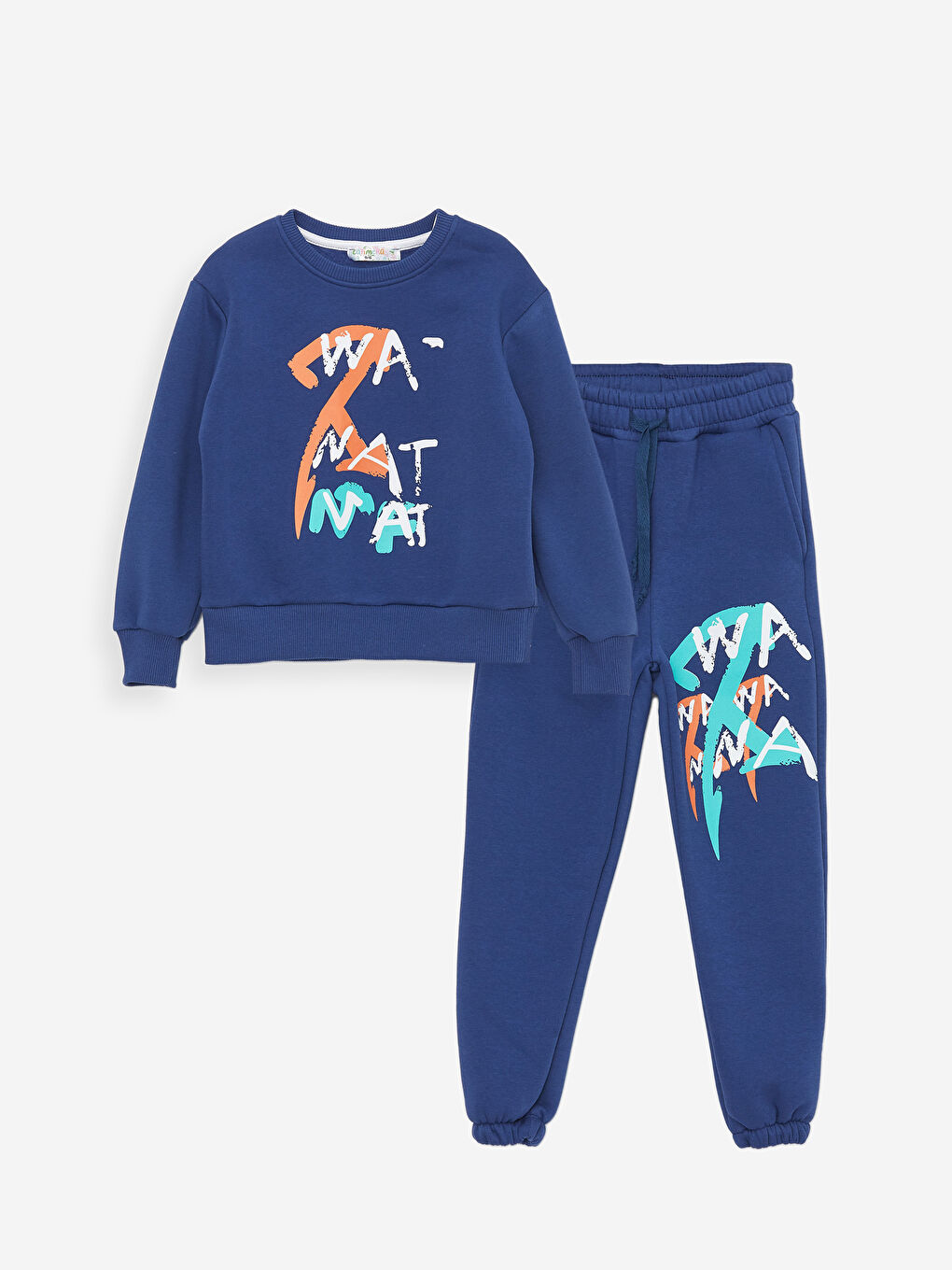 Lacivert Bisiklet Yaka Erkek Çocuk Sweatshirt ve Eşofman Alt 2'li Takım