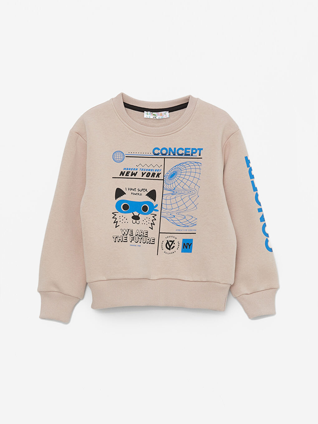 Calimera Kids Bej Bisiklet Yaka Erkek Çocuk Sweatshirt ve Eşofman Alt 2'li Takım - 1