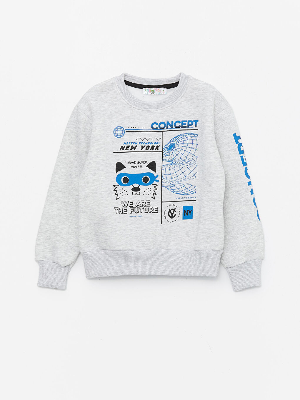 Gri Bisiklet Yaka Erkek Çocuk Sweatshirt ve Eşofman Alt 2'li Takım-1