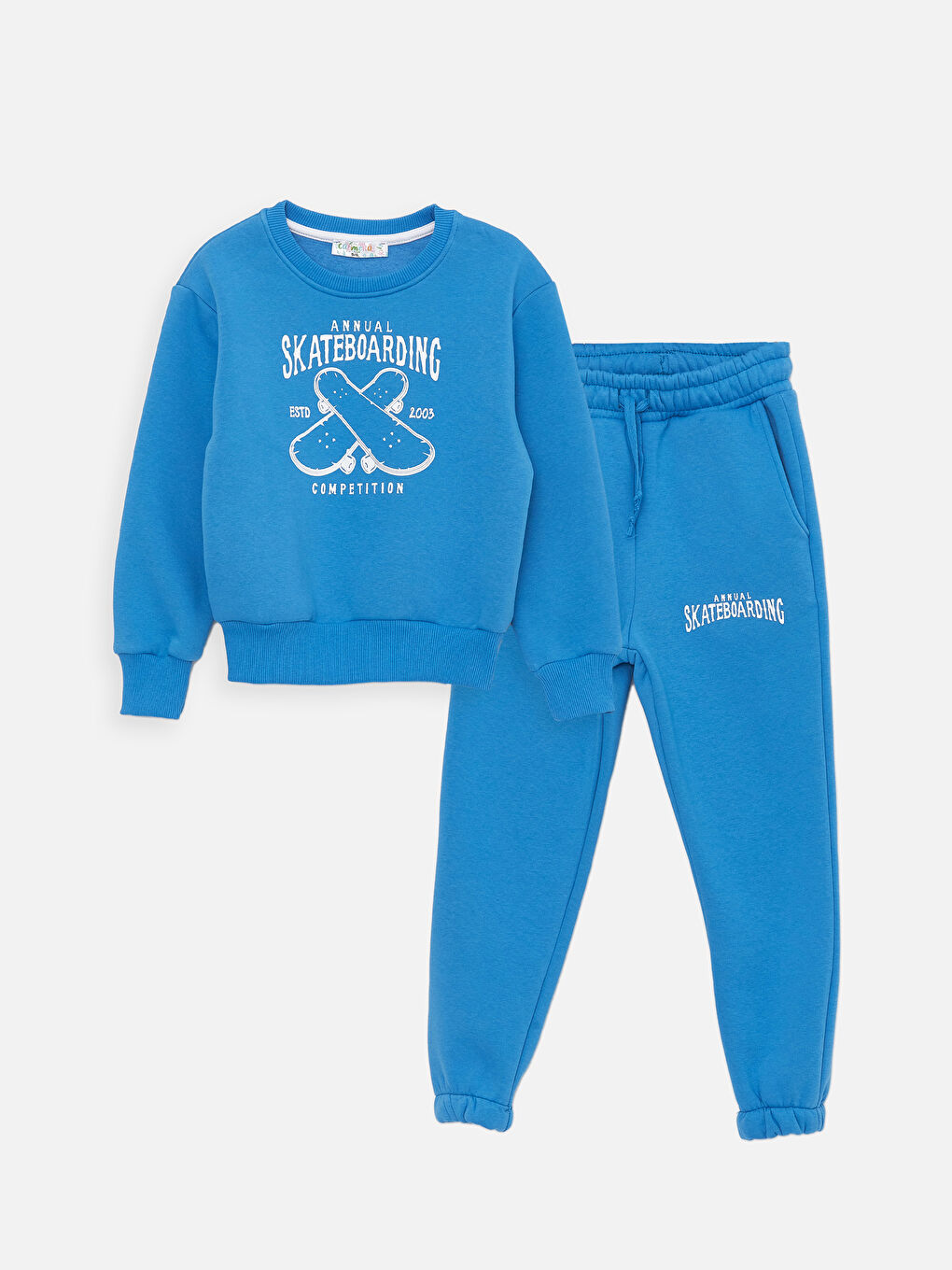 Mavi Bisiklet Yaka Uzun Kollu Erkek Çocuk Sweatshirt ve Eşofman Alt 2'li Takım