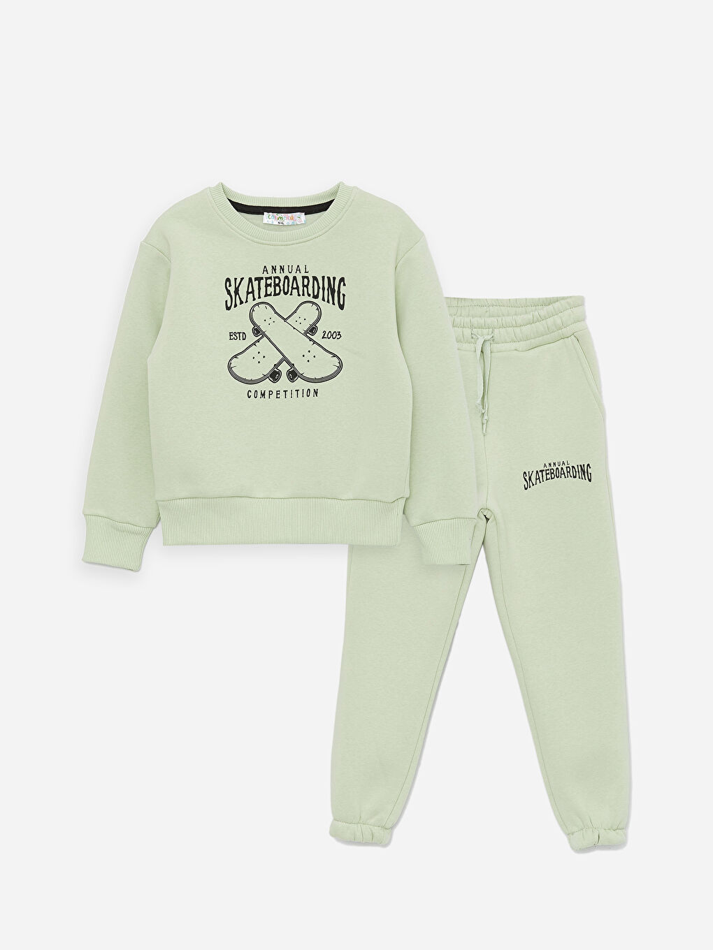 Yeşil Bisiklet Yaka Uzun Kollu Erkek Çocuk Sweatshirt ve Eşofman Alt 2'li Takım