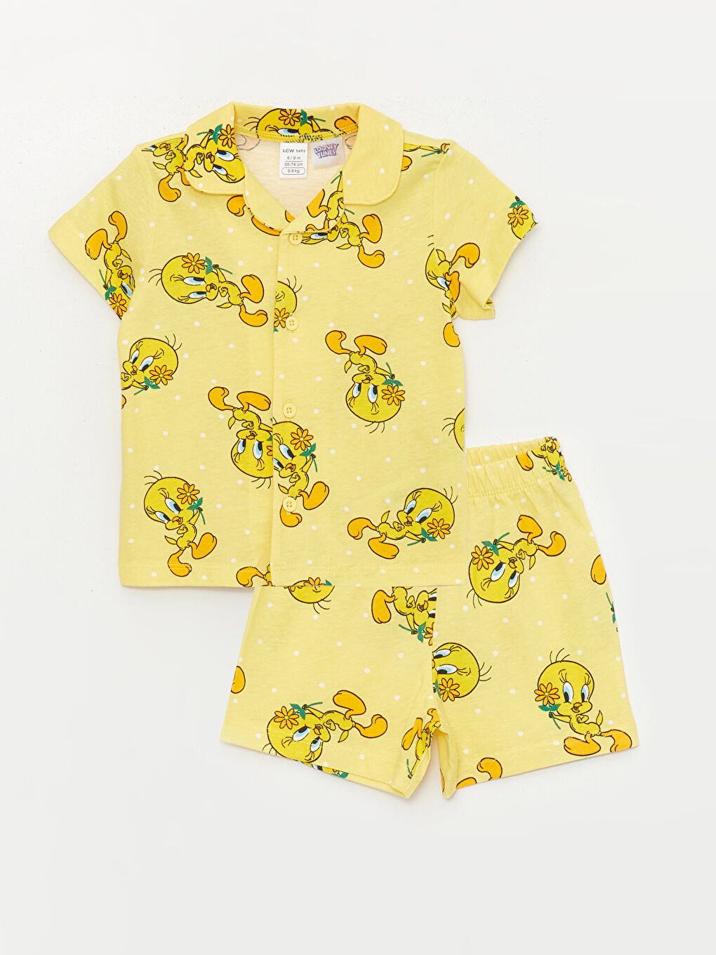 Sarı Tweety Baskılı Kız Bebek Şortlu Pijama Takımı