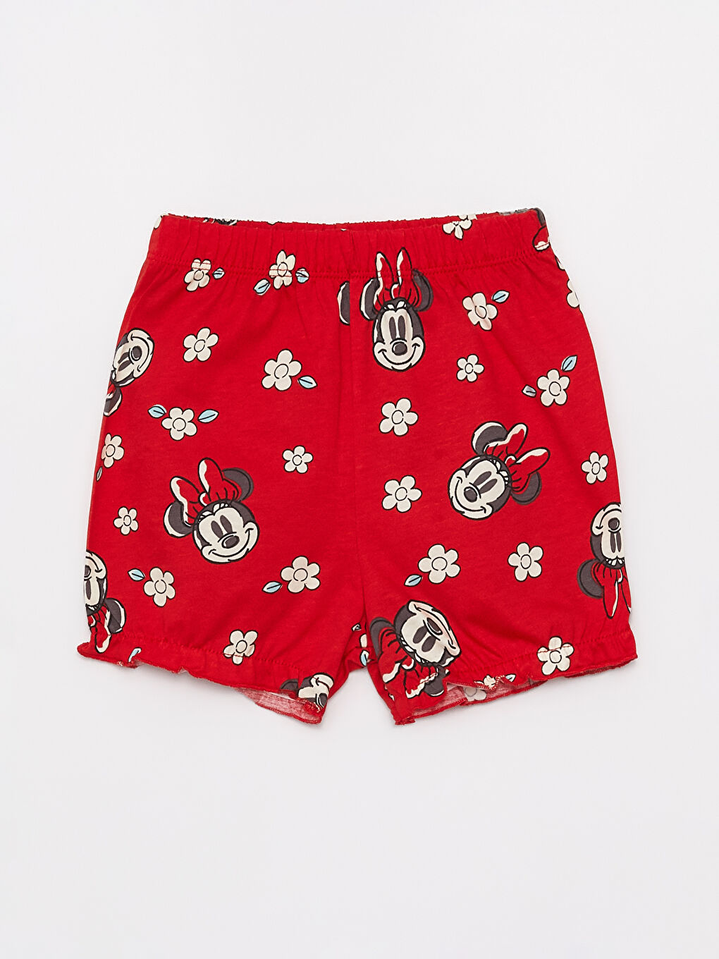 LCW baby Kırmızı Baskılı Minnie Mouse Baskılı Kız Bebek Şortlu Pijama Takımı - 3