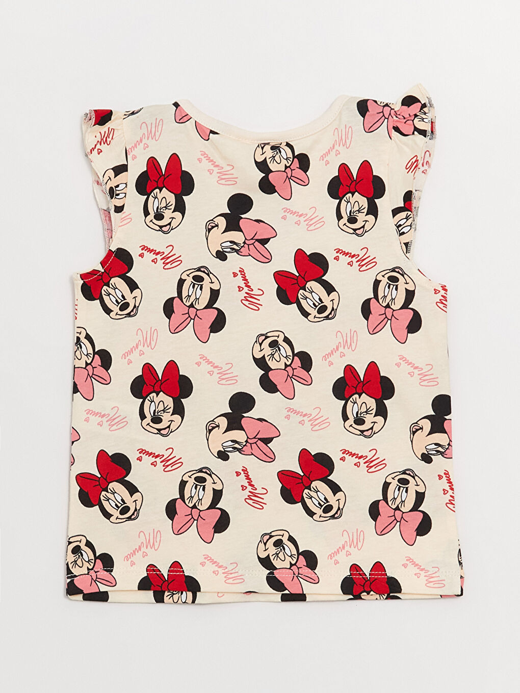 LCW baby Krem Baskılı Bisiklet Yaka Minnie Mouse Baskılı Kız Bebek Şortlu Pijama Takımı - 3