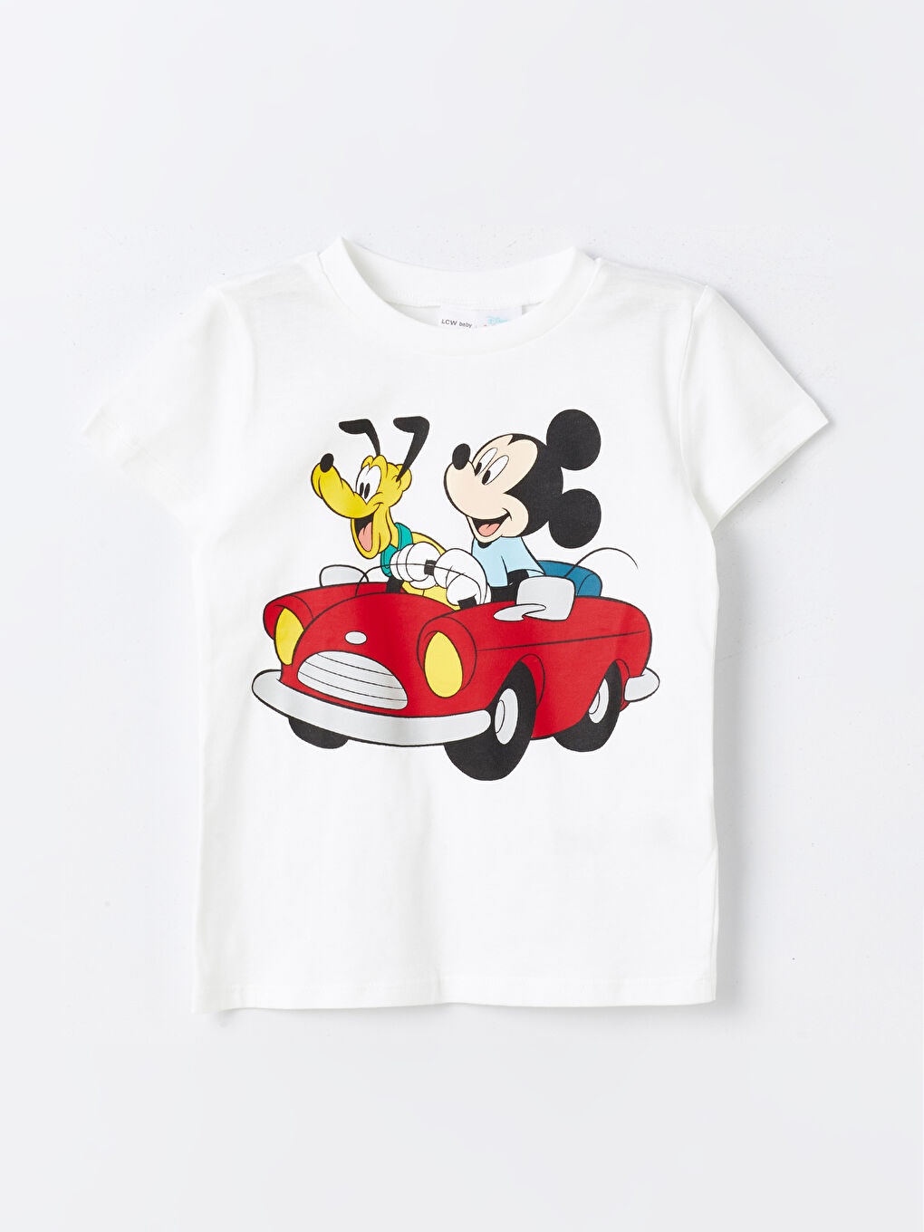 LCW baby Ekru Bisiklet Yaka Kısa Kollu Mickey Mouse Baskılı Erkek Bebek Şortlu Pijama Takımı - 1