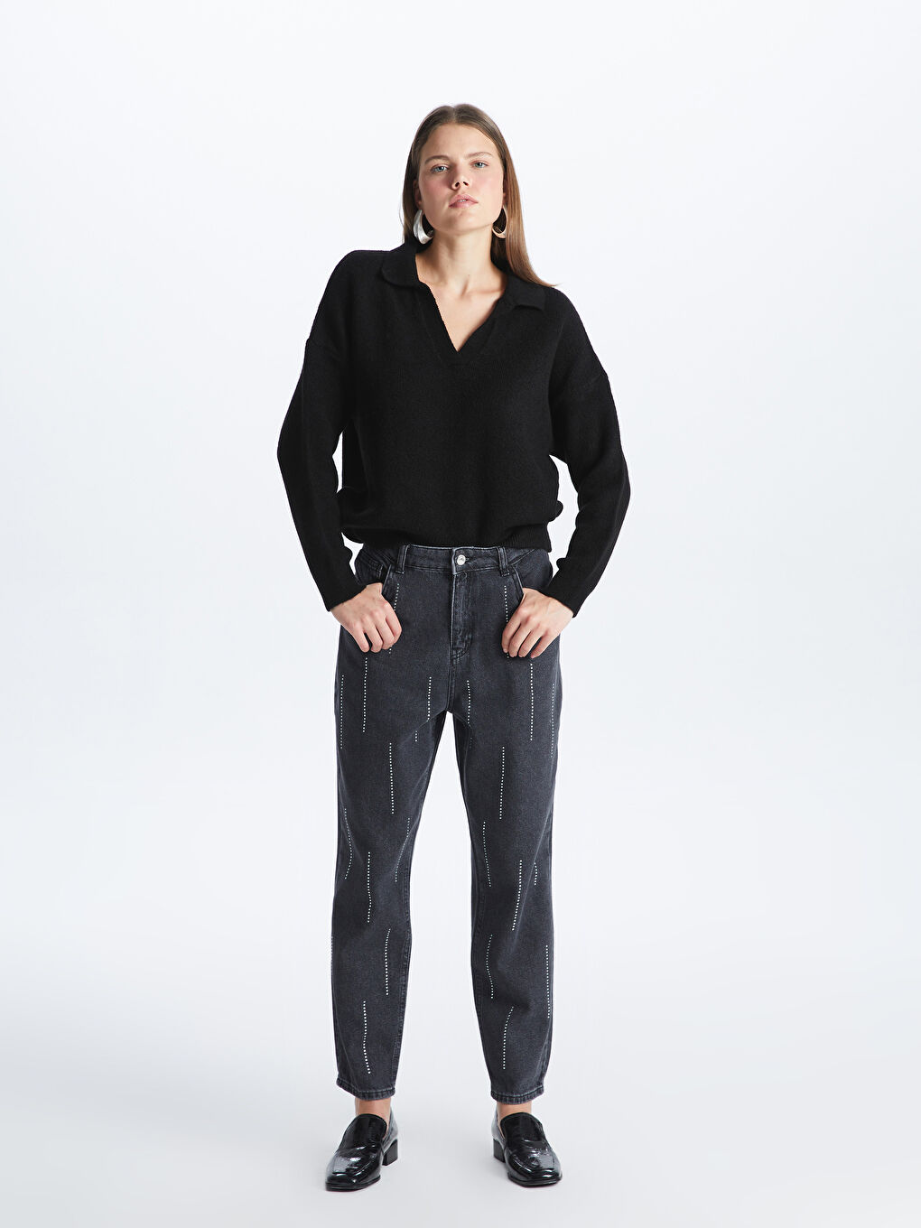 LCWAIKIKI Basic Sıyah Mom Fit Kadın Jean Pantolon