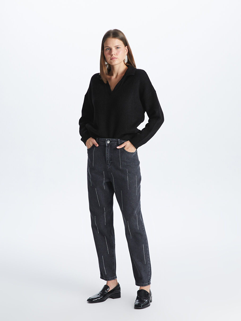 LCWAIKIKI Basic Sıyah Mom Fit Kadın Jean Pantolon - 2