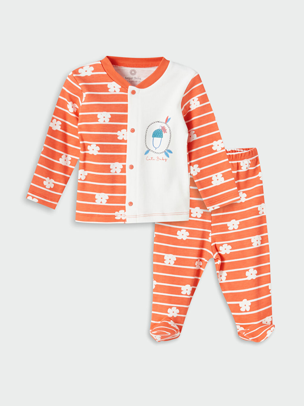 LUGGİ BABY Pembe Bisiklet Yaka Baskılı Kız Bebek Pijama Takımı