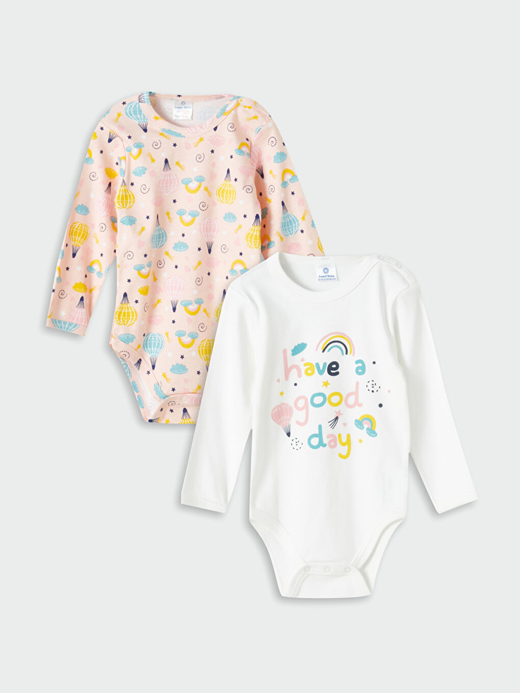 Ekru Bisiklet Yaka Baskılı Kız Bebek Çıtçıtlı Bodysuit 2'li