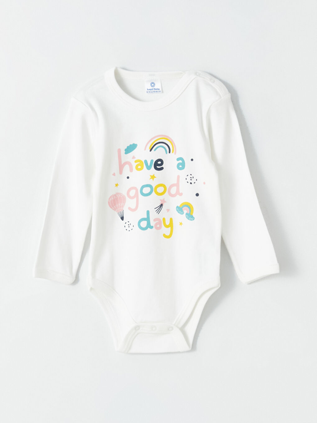 Ekru Bisiklet Yaka Baskılı Kız Bebek Çıtçıtlı Bodysuit 2'li-1