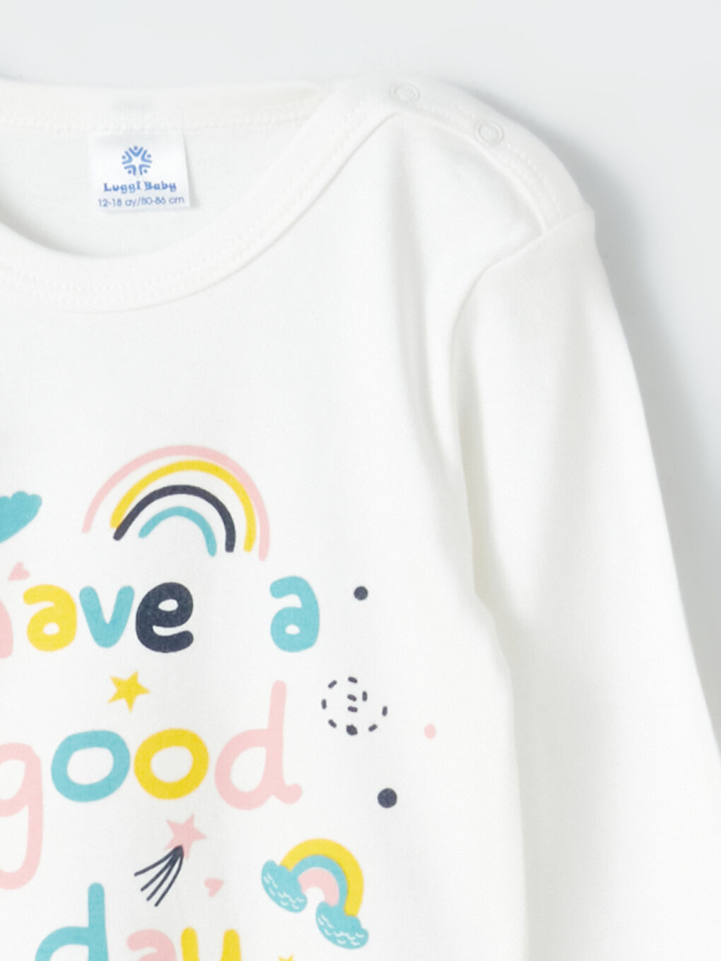 Ekru Bisiklet Yaka Baskılı Kız Bebek Çıtçıtlı Bodysuit 2'li-2