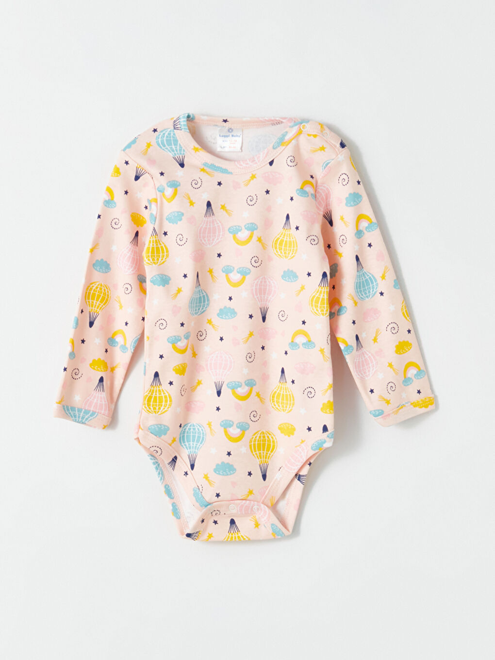 Ekru Bisiklet Yaka Baskılı Kız Bebek Çıtçıtlı Bodysuit 2'li-4