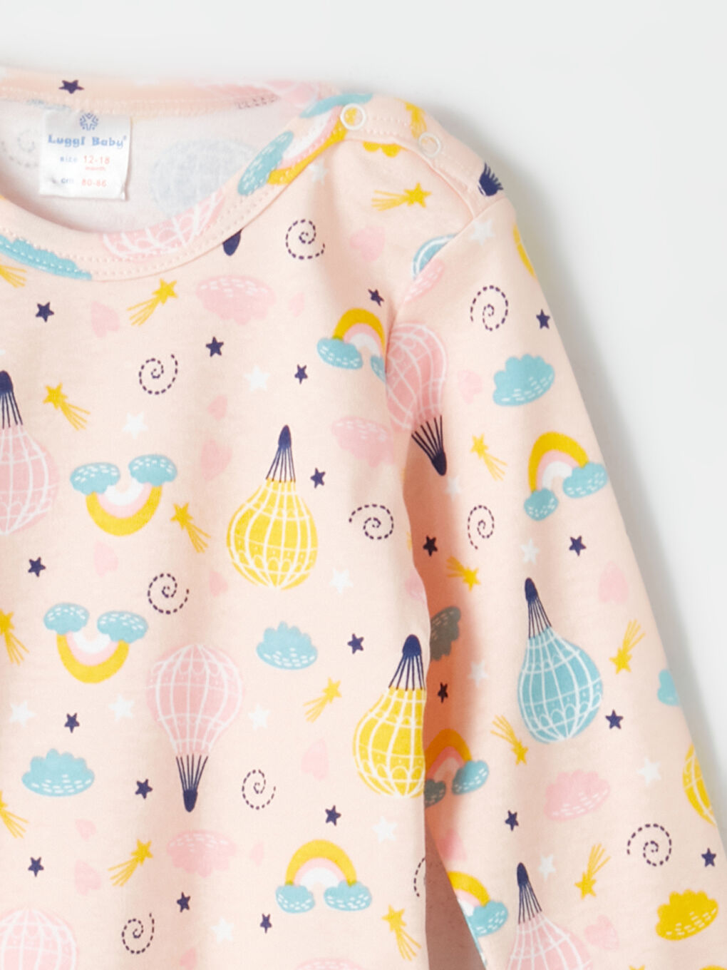 Ekru Bisiklet Yaka Baskılı Kız Bebek Çıtçıtlı Bodysuit 2'li-5