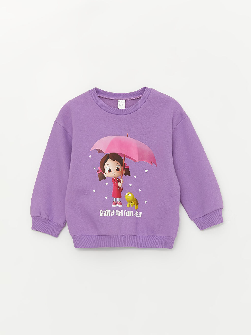 LCW baby Açık Mor Bisiklet Yaka Niloya Baskılı Kız Bebek Sweatshirt